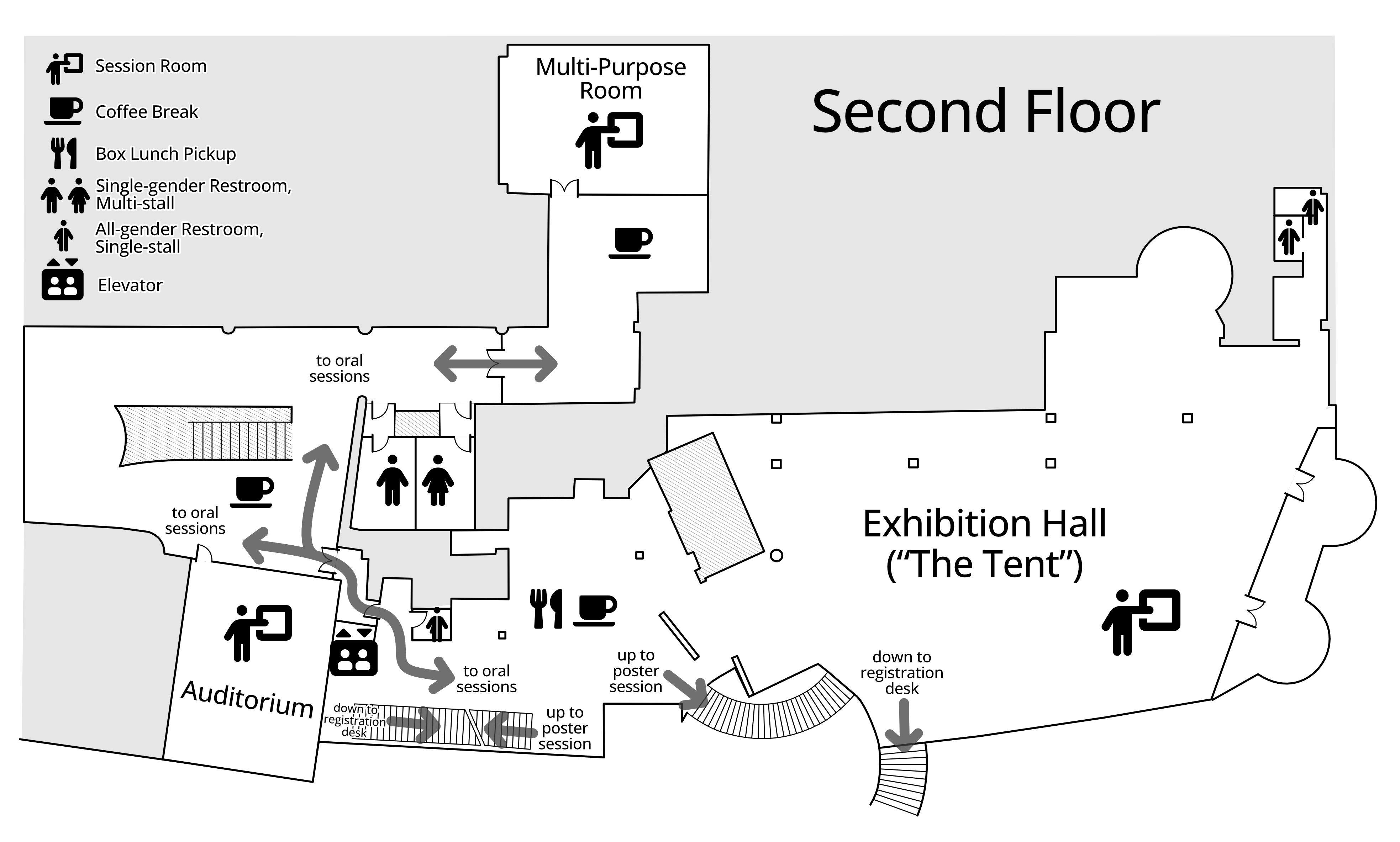 Map of ICMB XI spaces on the second floor of the Colwell Center