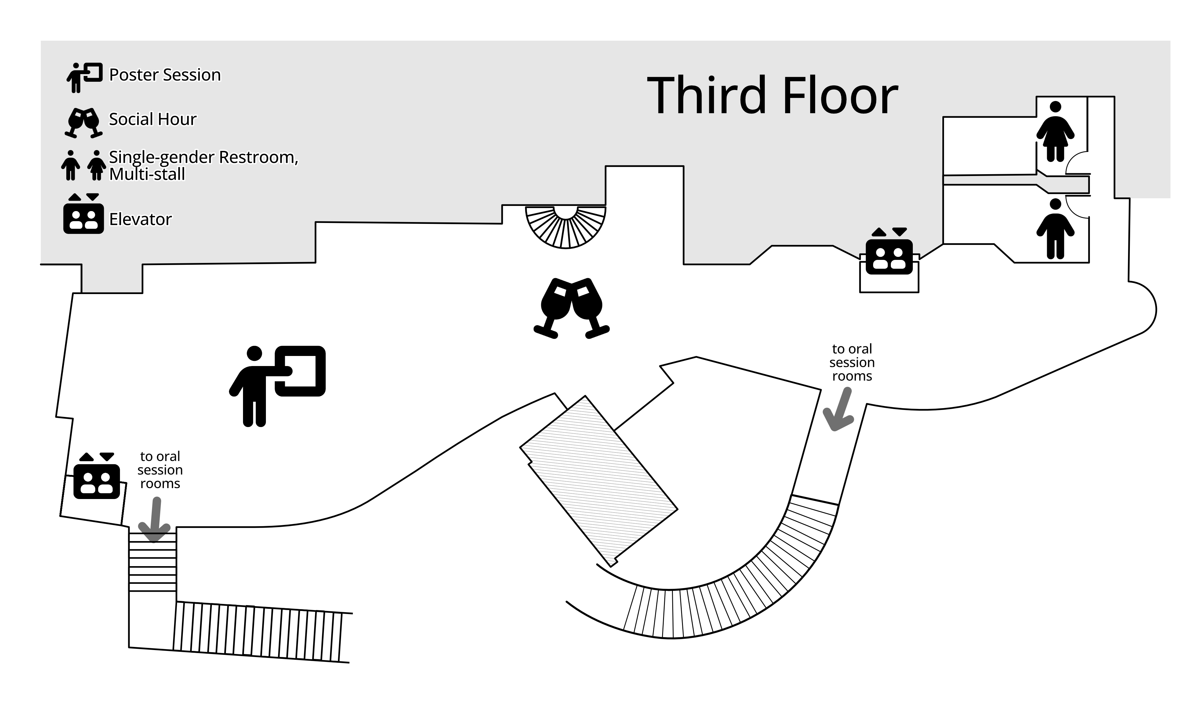 Map of ICMB XI spaces on the first floor of the Colwell Center